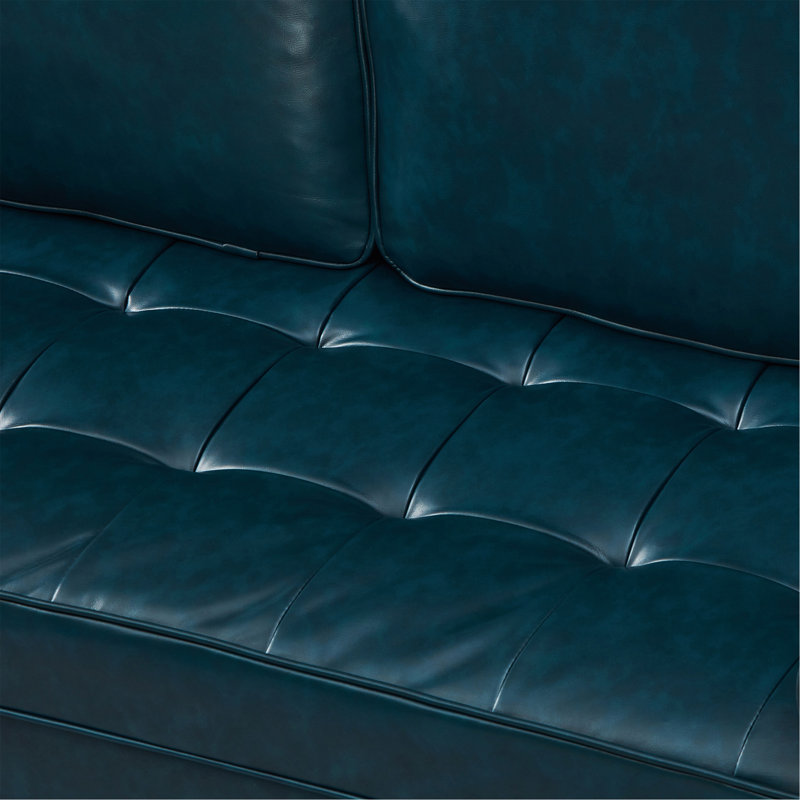 Canapé en cuir de style classique, similicuir respirant avec coussin de siège capitonné, pieds en bois massif pour le salon, bleu marine