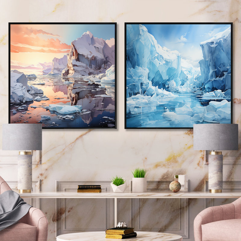 Antartica - Toundra abstraite audacieuse - Paysage d'hiver, Cadre flottant noir, H 16 po x l 33 po