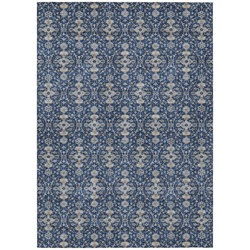 Machine Washable Indoor/Outdoor Chantille ACN2917 Lattice Rug, Navy, 5' x 7'6"
