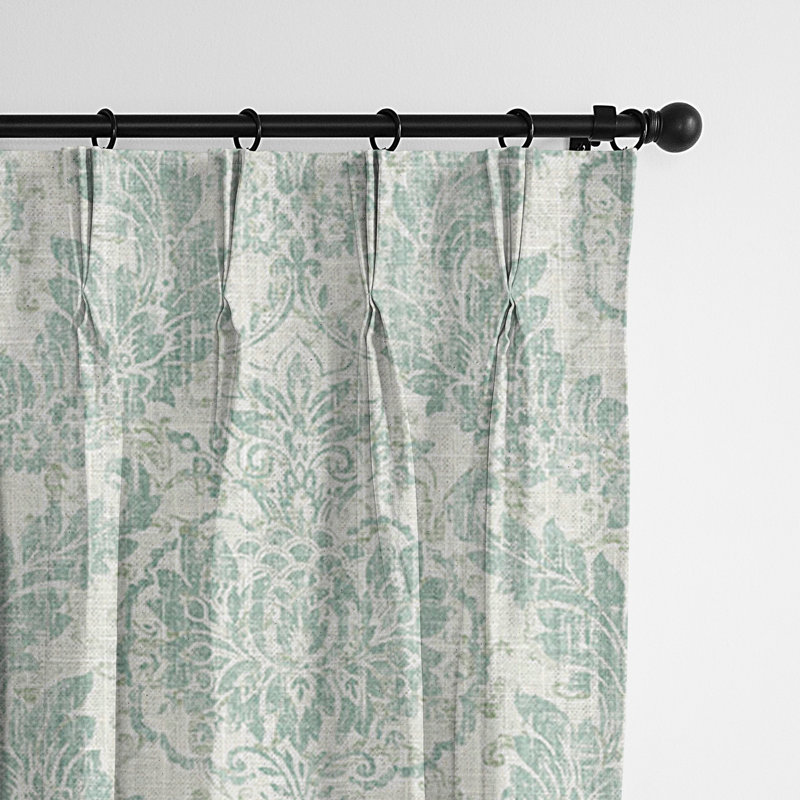 Bordeau Linen Damask Room Darkening Pinch Pleat Pocket Single Curtain Panel, Mist, 20" W x 108" L