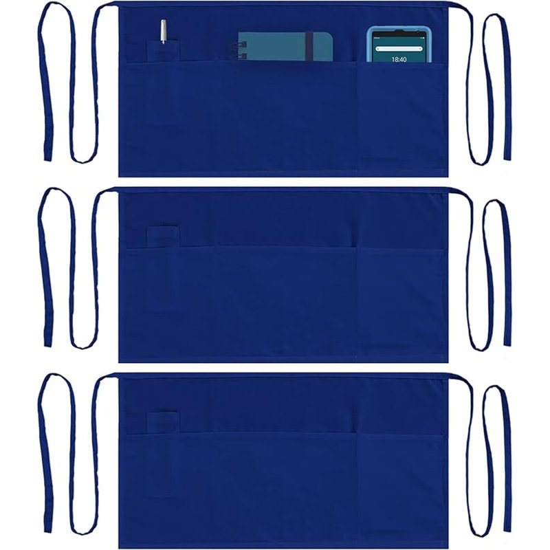  Paquet de 2 tabliers de service bleus avec 3 poches et sangles de taille longue Dreamology, Bleu, Paquet de 3