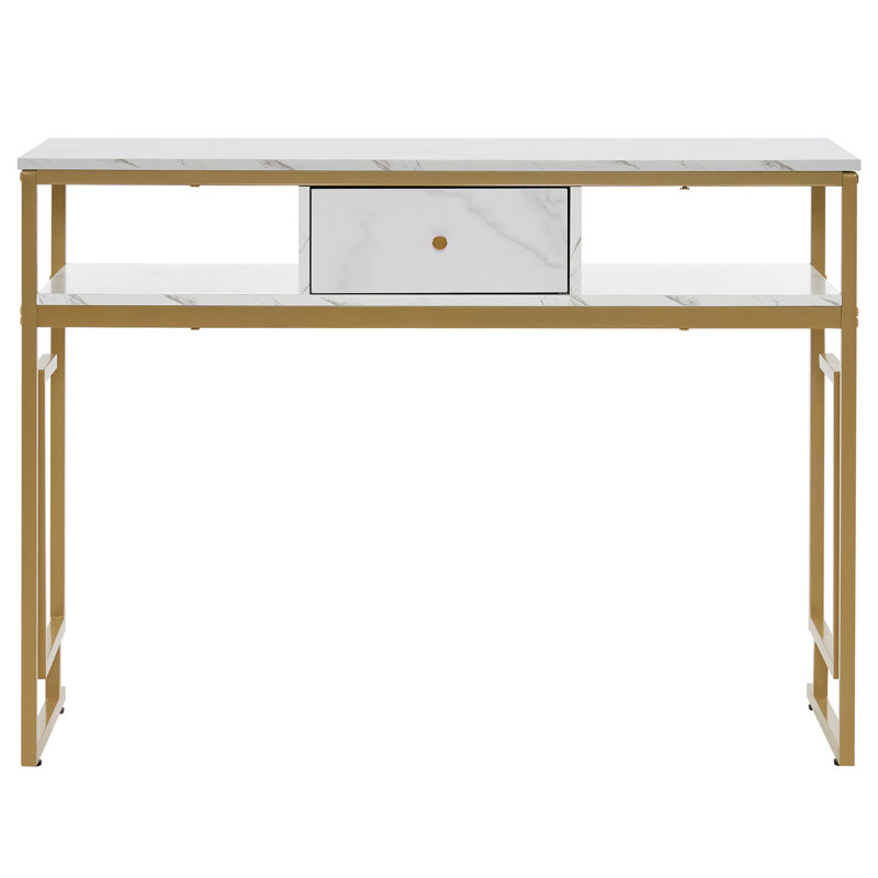 Kezzia Simplistic Makeup Vanity Desk with Middle Drawer and Metal Frame