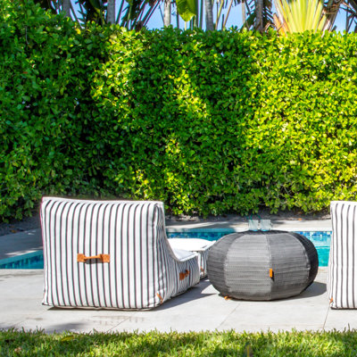 Big Joe Lux Patio Pouf, Black and White Chevron Premium Vinyl Mesh, Durable UV Protected Polyester Blend