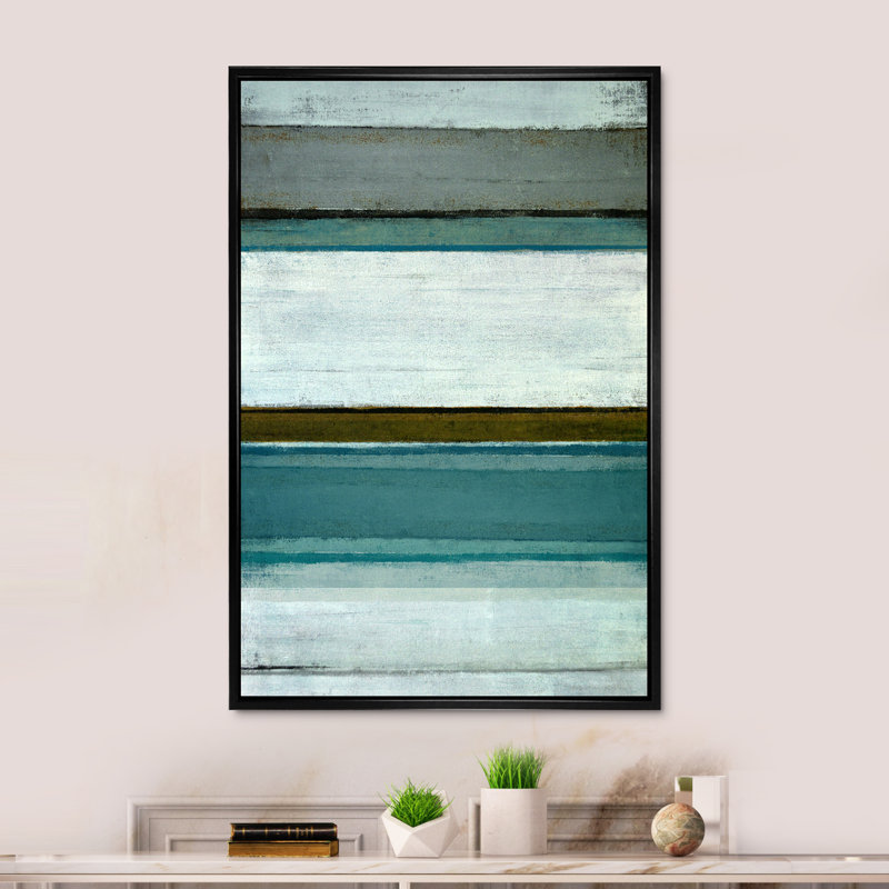 Teal and Brown Modern Art - Art mural moderne et contemporain sur toile, H 36 po x l 24 po x P 1 po, Cadre flottant noir