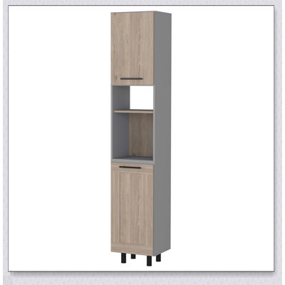 Garde-manger à 2 portes et 2 tablettes Devoux en pin clair et gris, solution de rangement moderne pour les cuisines organisées