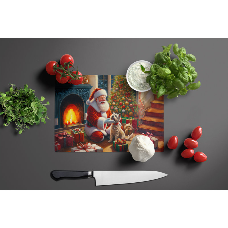 Cairn Terrier and Santa Claus Glass Cutting Board