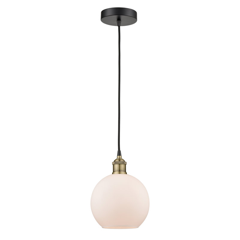 Luminaire suspendu simple à 1 lumière Ralph, Laiton antique, Blanc mat, H 10,75 po x l 8 po x P 8 po