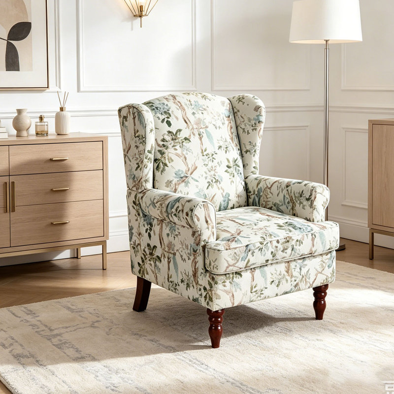 Chaise d'appoint moderne avec pieds en bois rétro, fauteuil rembourré confortable, Antique Blue