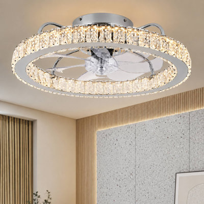 50cm Dimmable Crystal Ceiling Fan with LED Light and Remote Control and APP