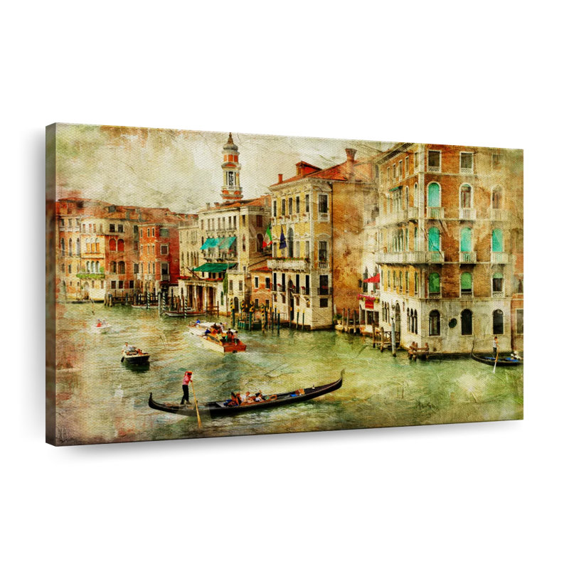 Impression sur toile rétro de Venise, H 26 po x l 39 po x P 1,25 po