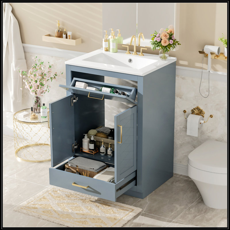 Meuble-lavabo de 24 pouces avec lavabo en céramique intégré, rangement spacieux et conception durable pour les petites et moyennes salles de bain