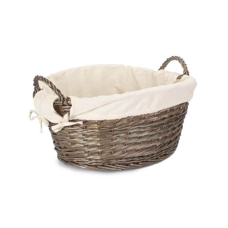 Wicker Wash Basket with Lining, 34cm H x 64cm W x 51cm D