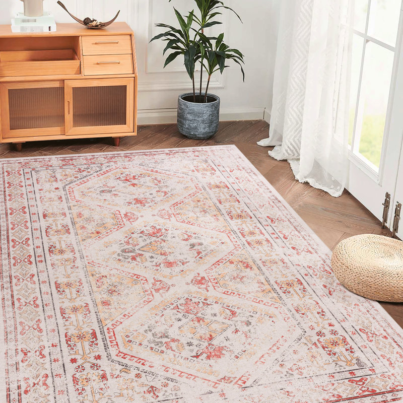 3X5 Washable Rug, Low-Pile Non-Slip Pattern, For Kitchen Living Room Bedroom, & Pet Area Carpet Foldable Non-Slip, Stain Bedroom Dining Room, Rug