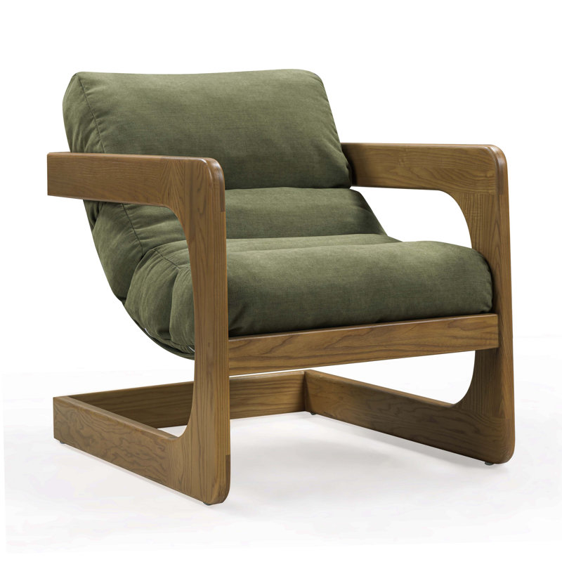 Fauteuil d'appoint en tissu recyclé vert Palma, Bois brun clair, Vert