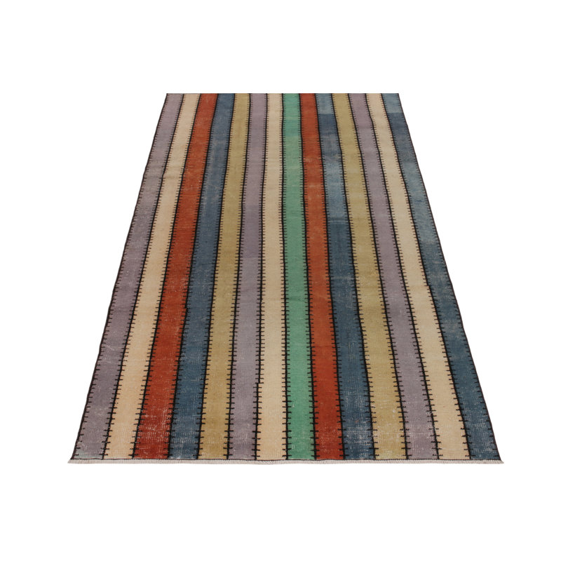 Pasha Wool Striped Area Rug in Blue/Purple/Red