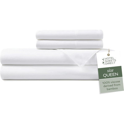 4 Piece Bed Sheet Set Queen Size, 100% Viscose Derived From Bamboo Sheets Set With 2 Pillowcases, Cooling & Breathable Luxury Bedding, Moisture-Wicking & Silky Soft Texture