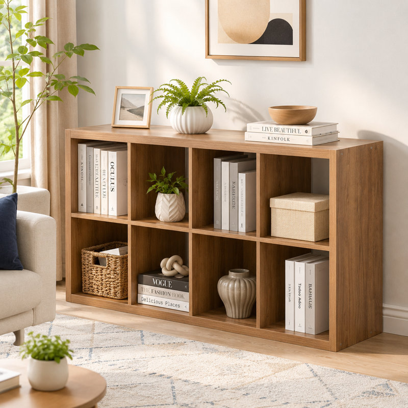 57.5" Walnut 8 Cube Bookcase