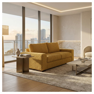 Modena 92" Square Arm Sofa in Beige/Mustard Polyester with Engineered Wood Frame