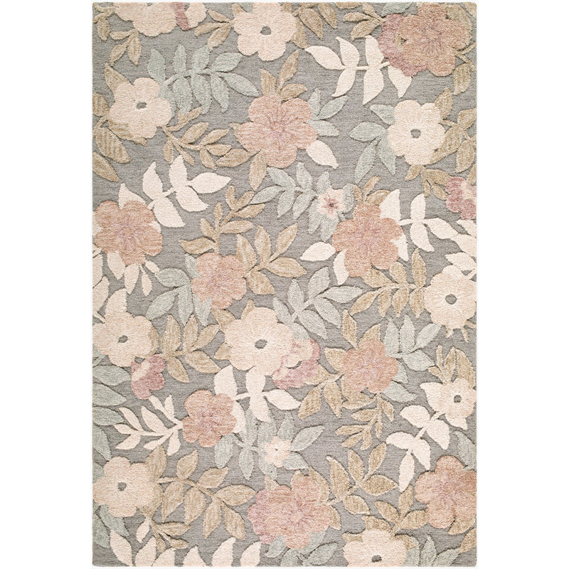 Frances Handmade Rug, Rectangle 5' x 7'6", Pink/Ivory/Gray