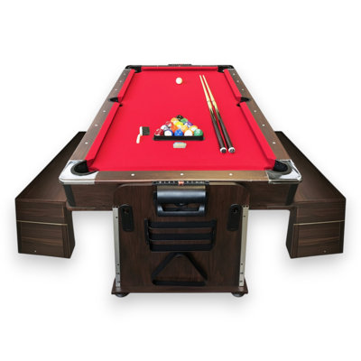 Table de jeu 3-en-1 7 pi CROWN - Table de billard, air hockey et tennis de table avec bancs de rangement