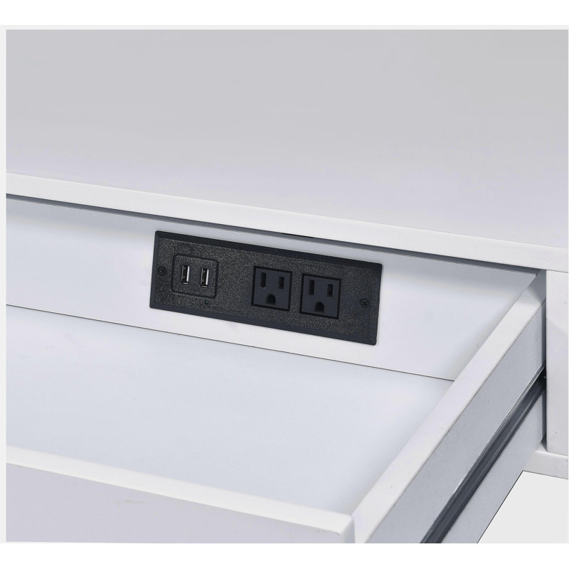 Bureau blanc chromé brillant avec port USB, Blanc