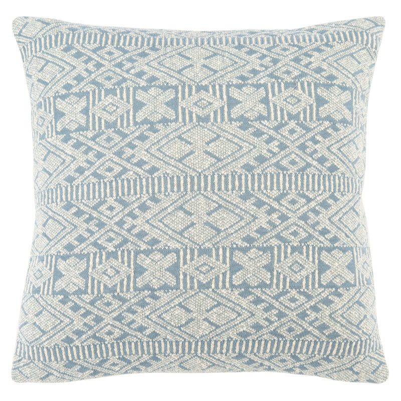 Makela Blue and Beige Geometric Cotton Floor Pillow