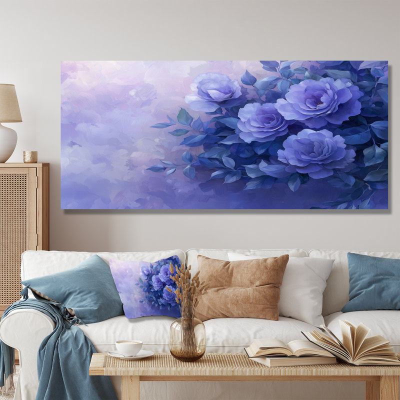 Mauve crépuscule lueur de roses - Art mural roses, H 28 po x l 60 po, Toile tendue, Ne s'applique pas