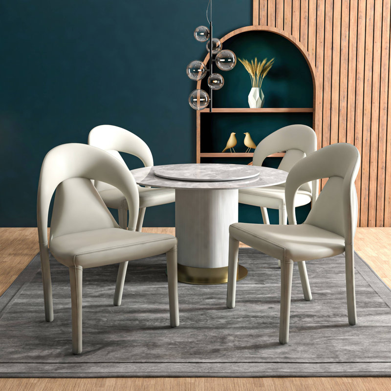 Demello Leather Dining Side Chair with Curved Open-Back Accent Kitchen Chair, White
