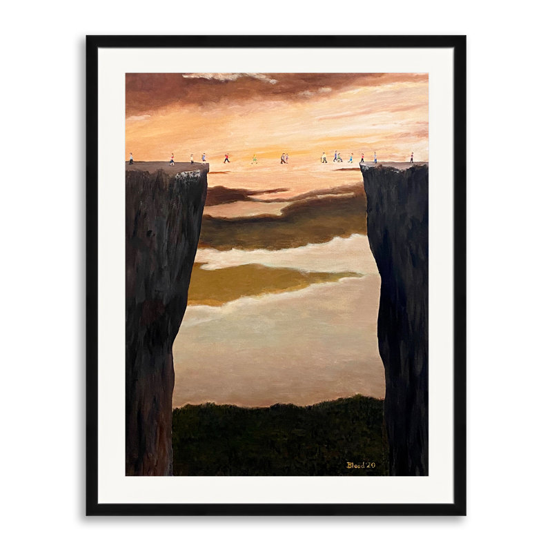 «The Crossing» par Tom Blood - Peinture, H 31,25 po x l 25,25 po, Papier avec cadre noir