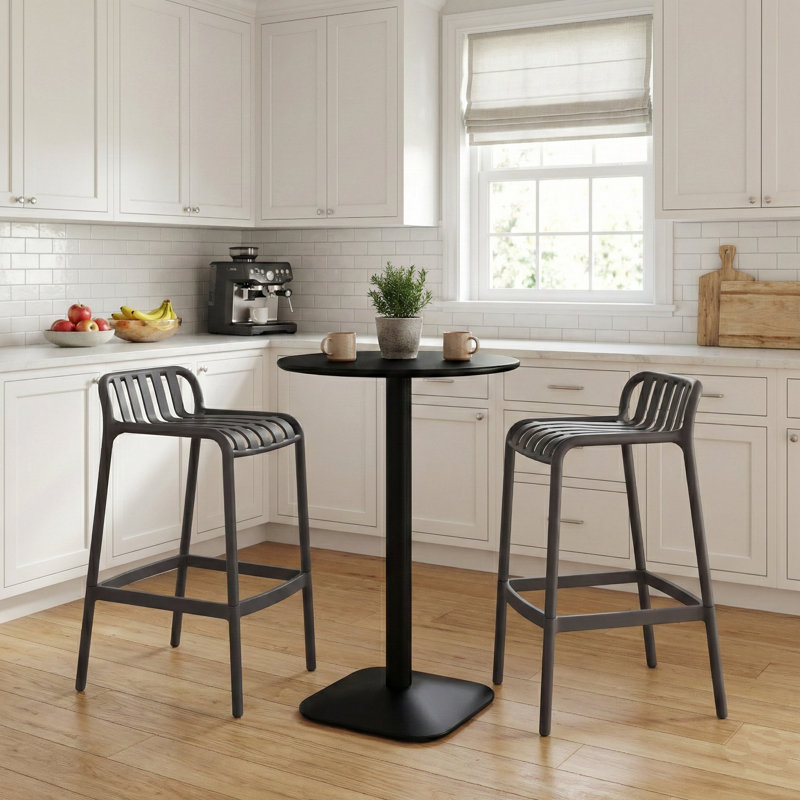 Patio Dining Set with Round Table, 104cm H x 60cm W x 60cm D, Nickel, 2