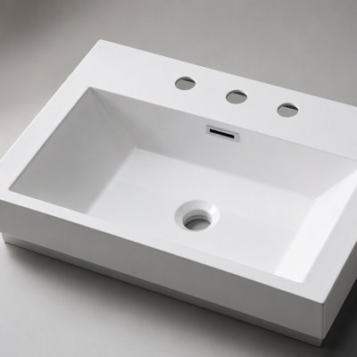 Lavabo en résine 60 po pour meuble-lavabo de salle de bain, avec lavabos doubles encastrés rectangulaires, trous de robinet de 8 po, comptoir de meuble-lavabo seulement, blanc éclatant