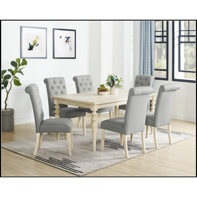 Ensemble de salle à manger 7 pièces, table à pieds tournés avec 6 chaises capitonnées pour une salle à manger élégante et confortable