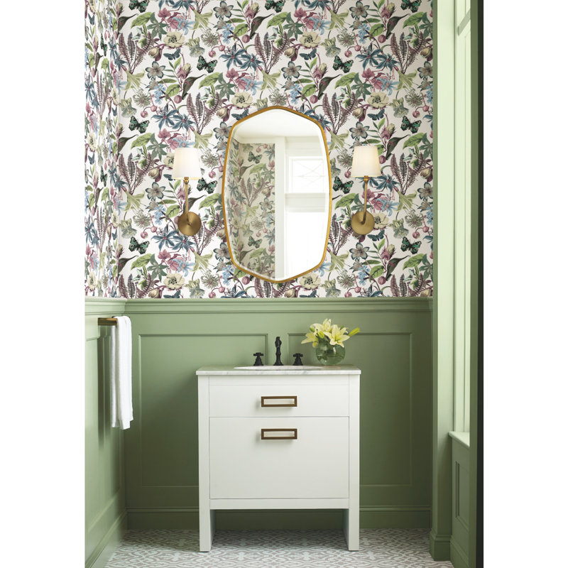 Floral Wallpaper Roll, White/Fuchsia
