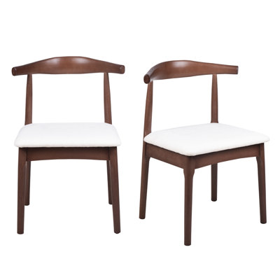 Solid Wood Dining Chairs With Curved Wide Backrest, Farmhouse Kitchen Side Chairs