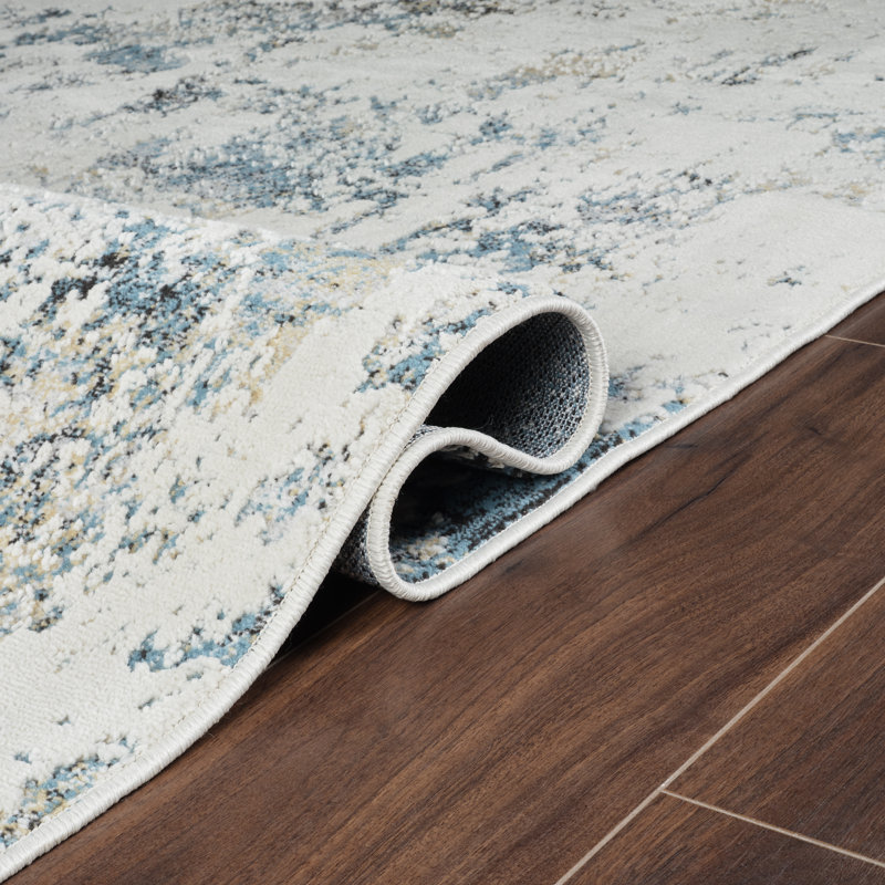 Tapis abstrait Haldon, Ivory/Blue, Tapis de couloir 2 pi 7 po x 10 pi