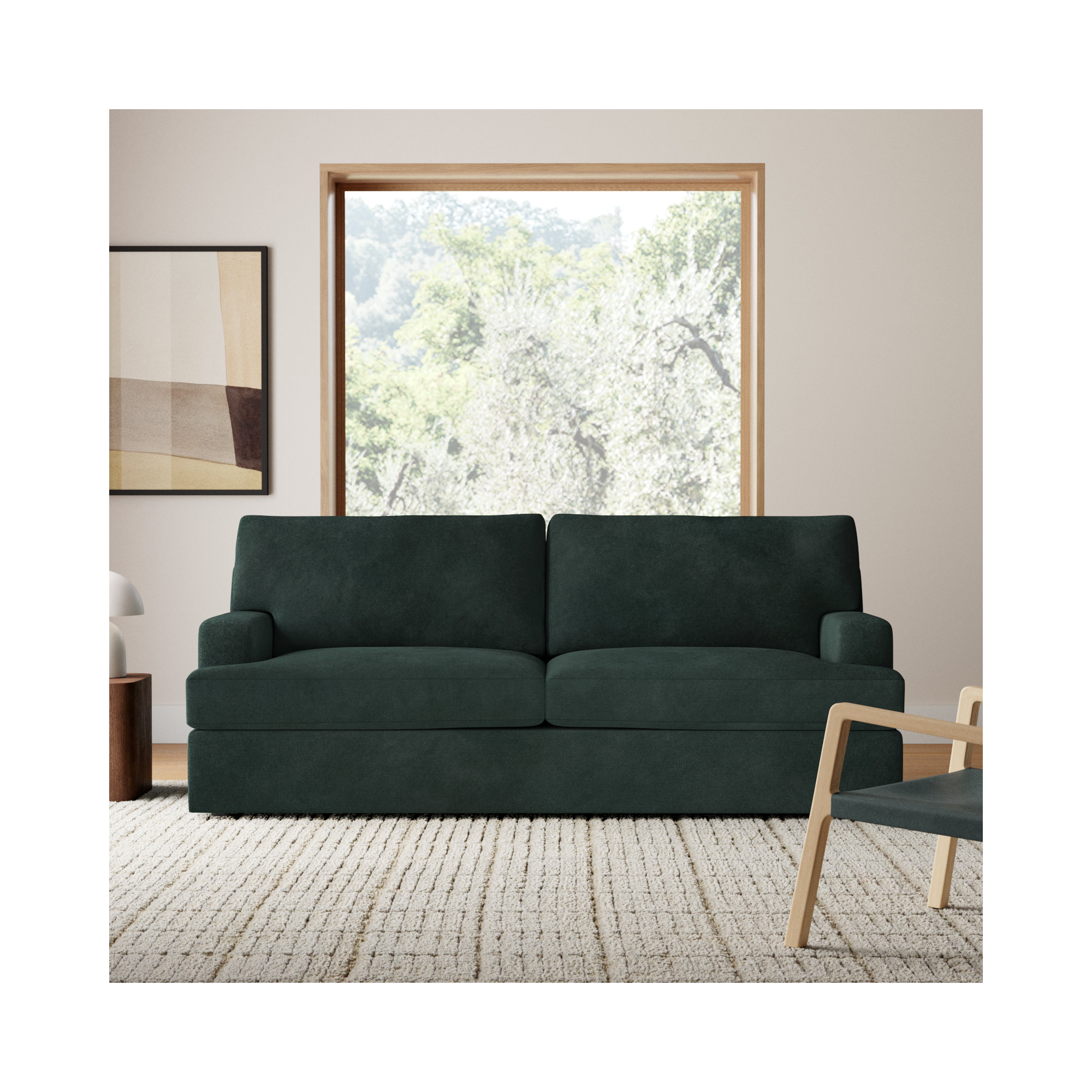 Cleo 84" Upholstered Custom Sofa, Bella Hunter Performance Velvet