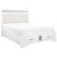 Grand lit plateforme moderne blanc glamour avec tête de lit et tiroirs de rangement rembourrés en similicuir, paillettes argentées, cadre en bois, tête de lit, rangement des tiroirs, décorations, meubles
