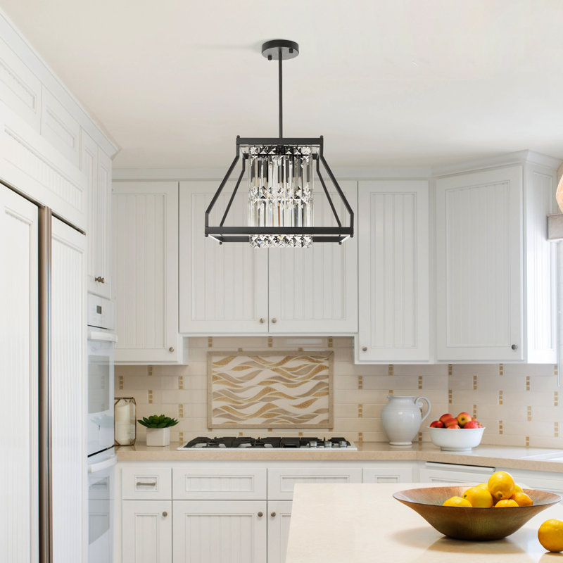 Lustre géométrique moderne de 16 po à 4 lumières avec accent de cristal Murvel