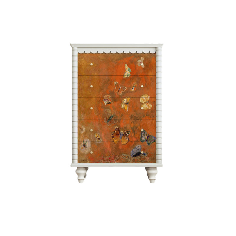 Commode d'appoint avec cinq tiroirs Retro, Ivoire blanc