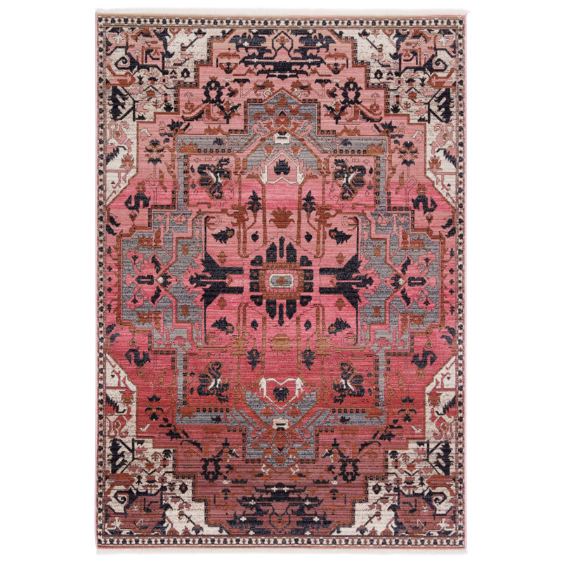 Tapis oriental rose / gris Finnuala, Rectangle de 10 pi x 14 pi