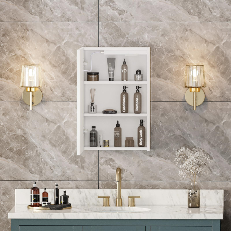 Chriss W H Wall Mounted Required Frameless Medicine Cabinet Mirror 3 Adjustable, 60cm H x 40cm W x 15cm D