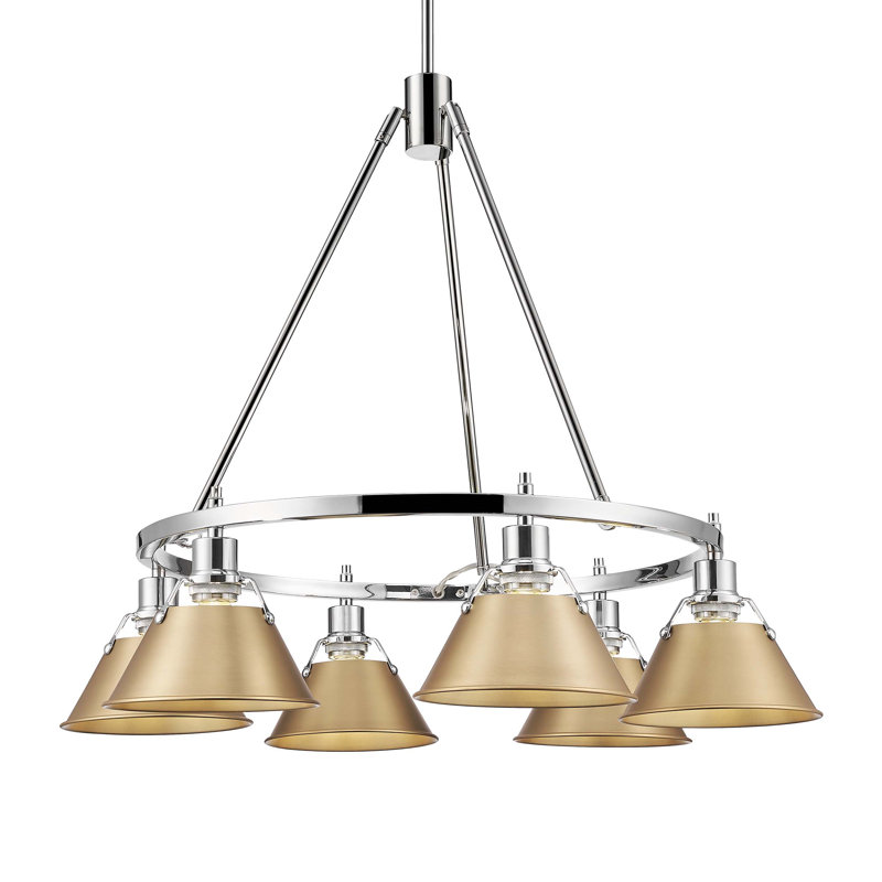Felda 6 - Light Steel Dimmable Cone Chandelier, Chrome, Brushed Champagne Bronze