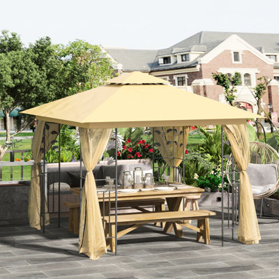Auvent 10 'X avec structure en métal et motif d'arbre, beige pour le jardin, la pelouse, la cour en beige, améliorant les espaces de vie extérieurs