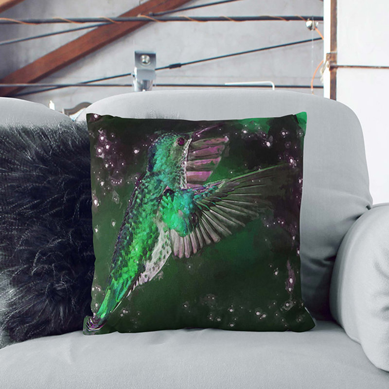 Crowned Hummingbird Cushion with Filling, 40cm H x 40cm W x 15cm D, Stone