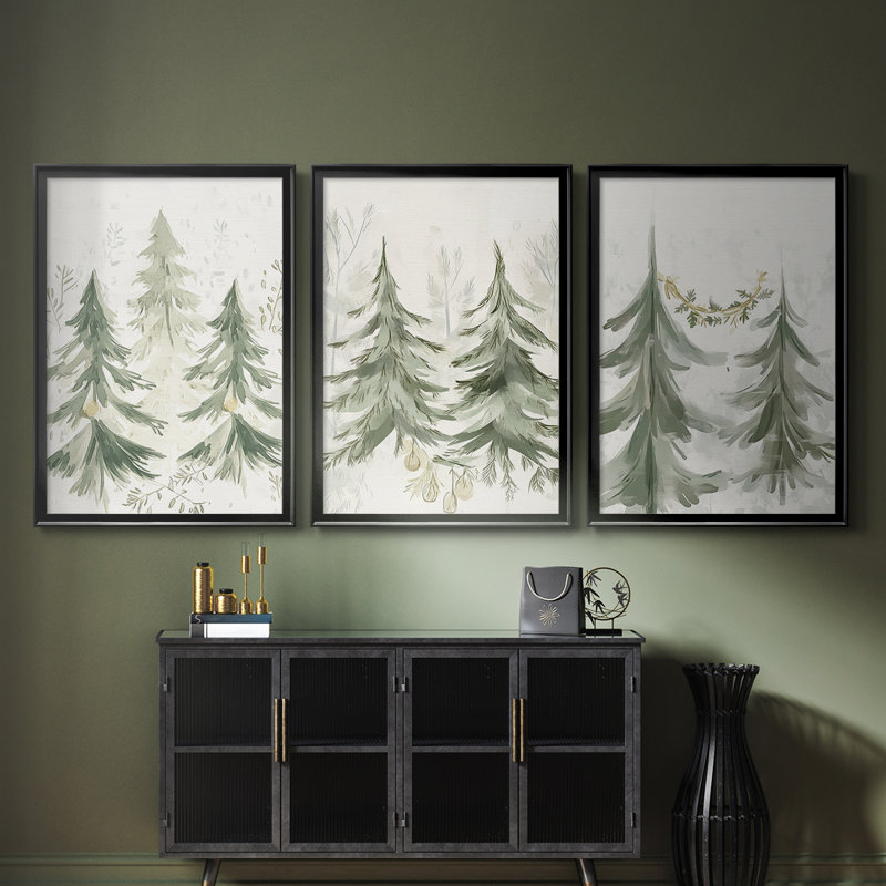 Christmas Holiday Art CDI - Toile tendue avec châssis sur mesure - 3 pièces, H 30 po x l 63 po, Noir, noir, noir, noir
