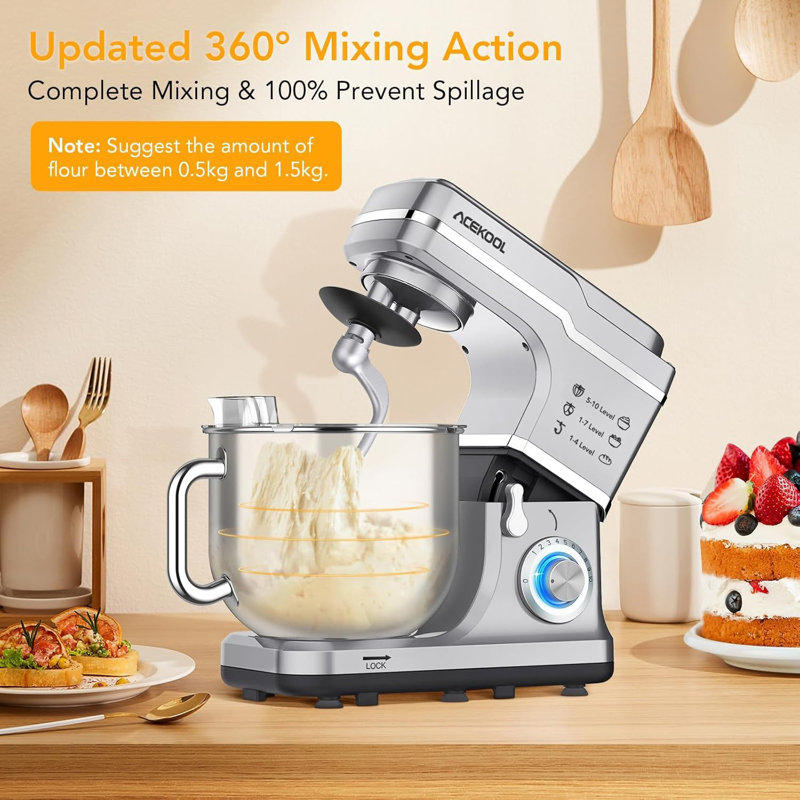 7 Qt Stand Mixer with Stainless Steel Bowl, 660W Tilt-Head Kitchen Mixer, 10-Speed Control for Bread Dough, Pizza, Cakes, Cookies and Whipped Cream