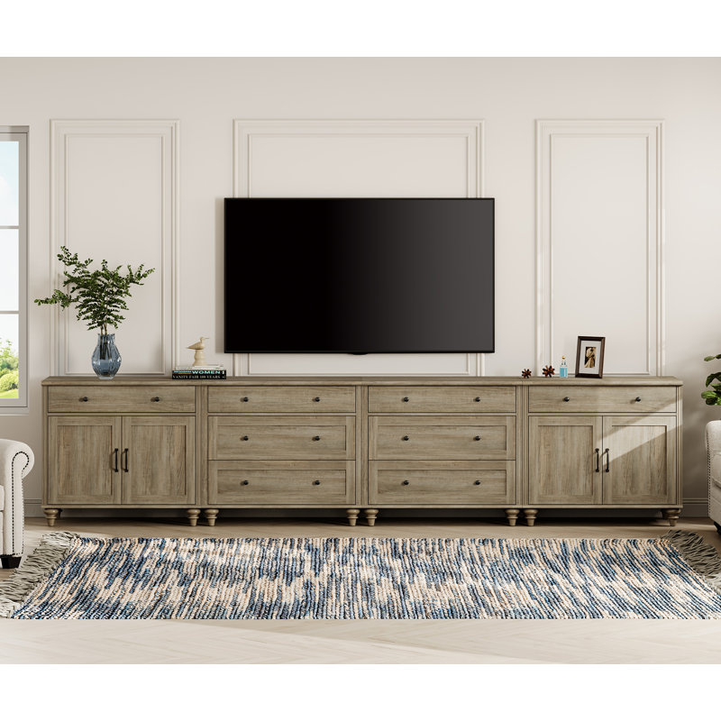 TV Stand For Tvs Up To 105 Inch, Wood TV Console Table For 65-100 Inch TV, Entertainment Center With Door & Drawer, Grey Wash