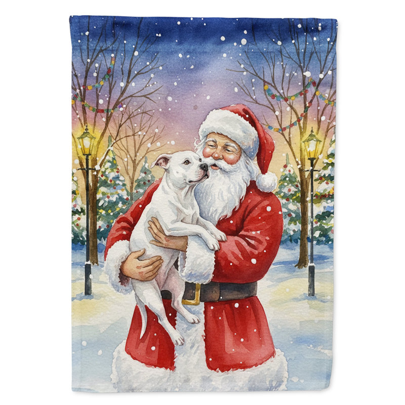 Pitbull blanc avec drapeau du jardin du père Noël, Taille du jardin, Pit Bull Terrier blanc