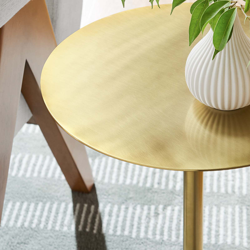 Round White Marble and Brass Side Table with Iron Pedestal