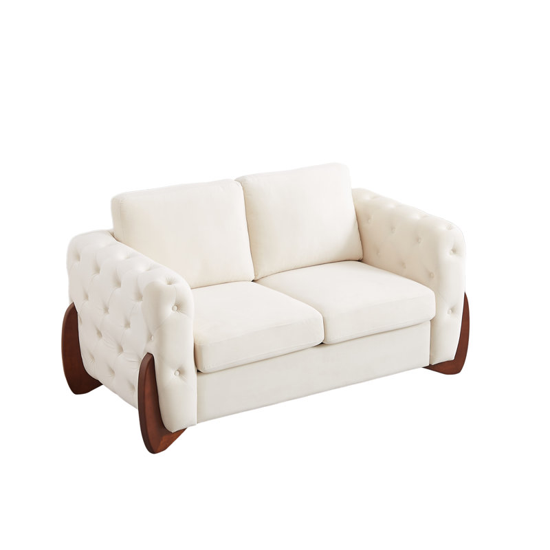 Canapé rembourré à deux places de 162 cm pour petits espaces, Velours beige